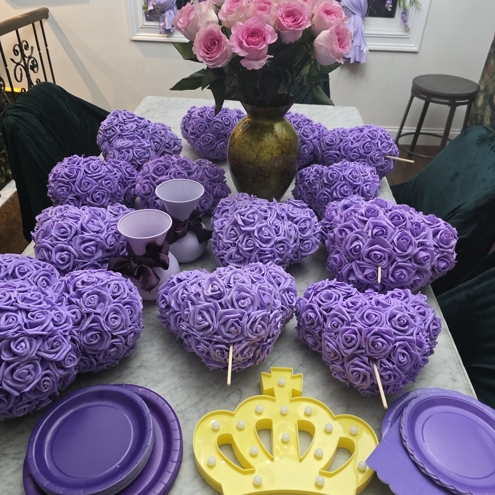 Purple Foam Rose Heart Bouquet Party Decor